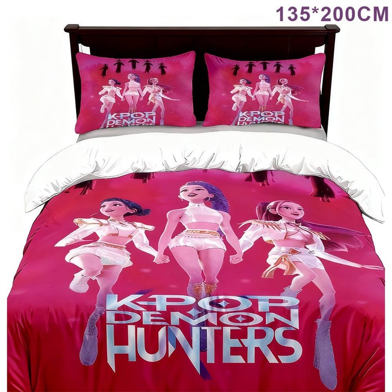 Cross-border Demon Hunter Girl Group Duvet Cover Set, 3-piece Custom Digital Printing Kit, Brushed Pillowcase and Duvet Cover